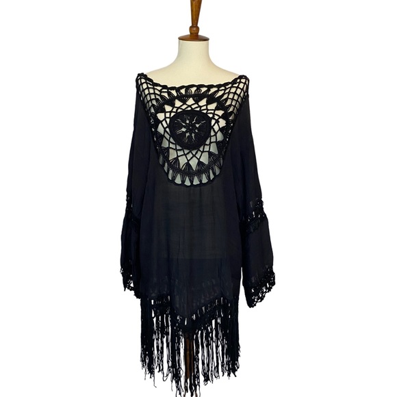 Bohemian Black Beach Bikini Coverup with Fringe - Picture 5 of 13